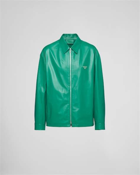 prada lambskin jacket green|Laurel Green Nappa leather blouson jacket .